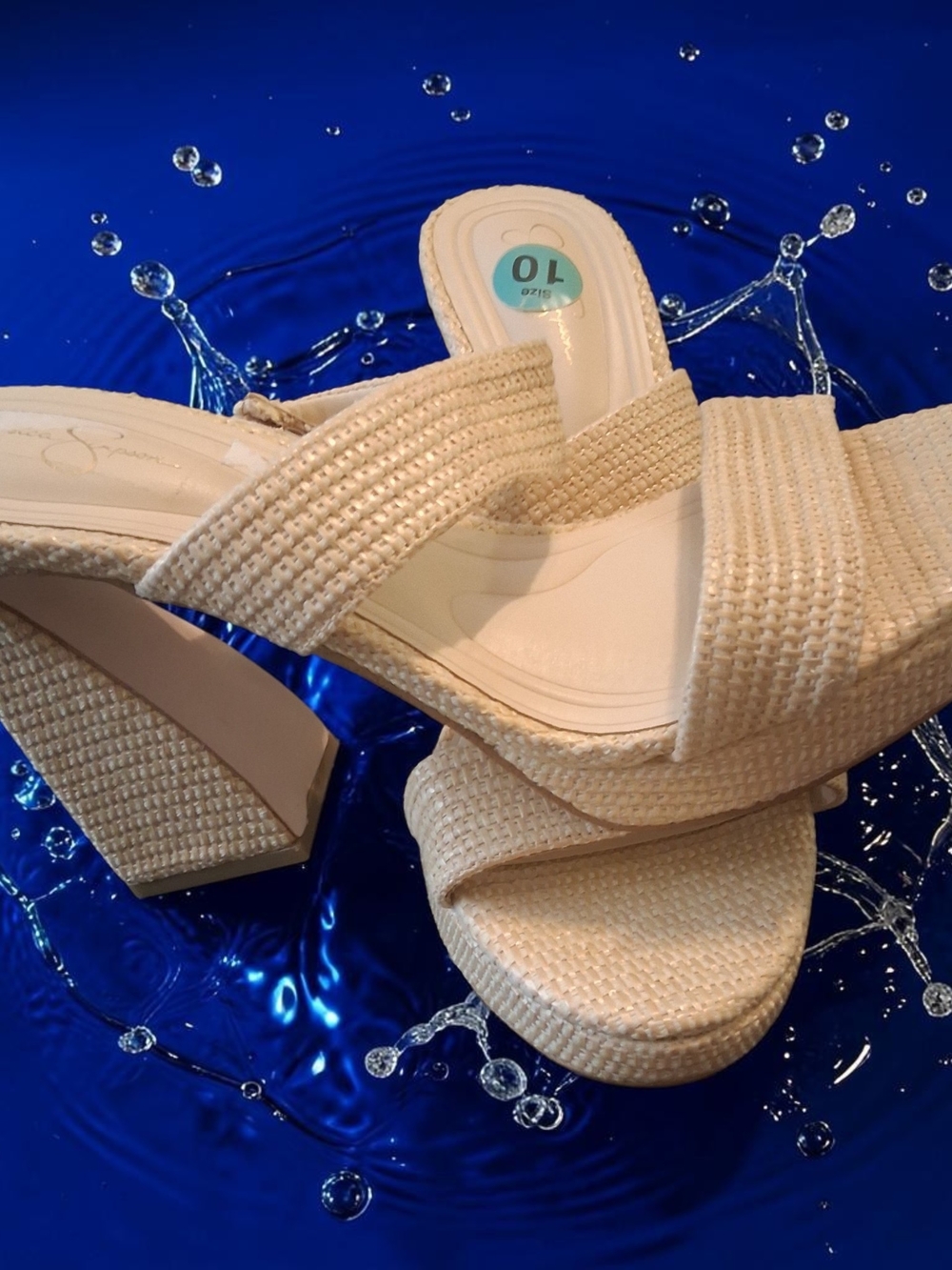 Jessica Simpson Cream Woven Platform Block Heel Sandals Womens Shoes Size 10